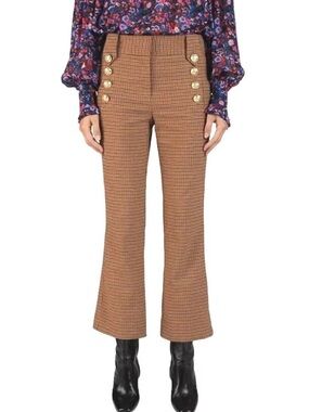 Derek Lam 10 Crosby Corinna Crop Pants Tan Black Red Plaid Gold Buttons Size 14